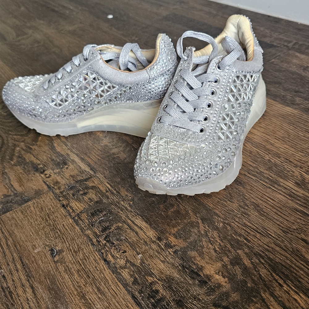 Gem-Encrusted Silver Women's Sneakers